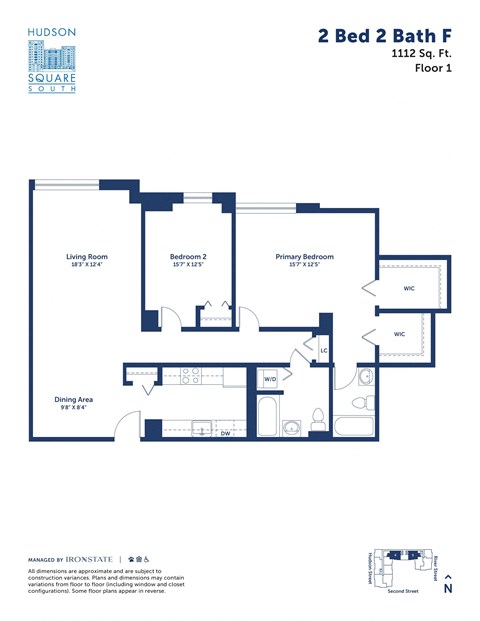 Floor plan for 2 beds, 2 baths, 1112 sqft